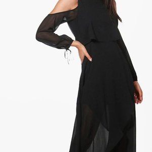 Boohoo Petite Violet Chiffon Double Layer Maxi Dress Black Size US 6 NWT